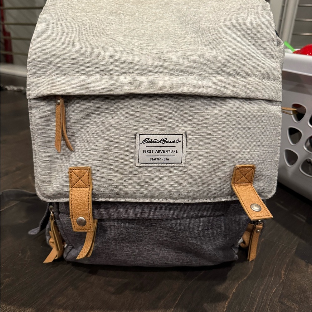 Eddie Bauer Light Gray and Dark Gray Diaper Backpack